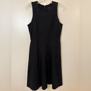 Ann Taylor Classic Black Midi Textured Cotton Sleeveless Dress with Swing Skirt